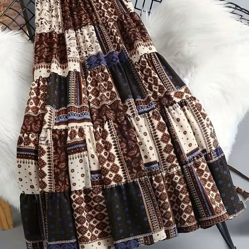 New Patchwork Style Bohemian Print Skirt XL XXL
